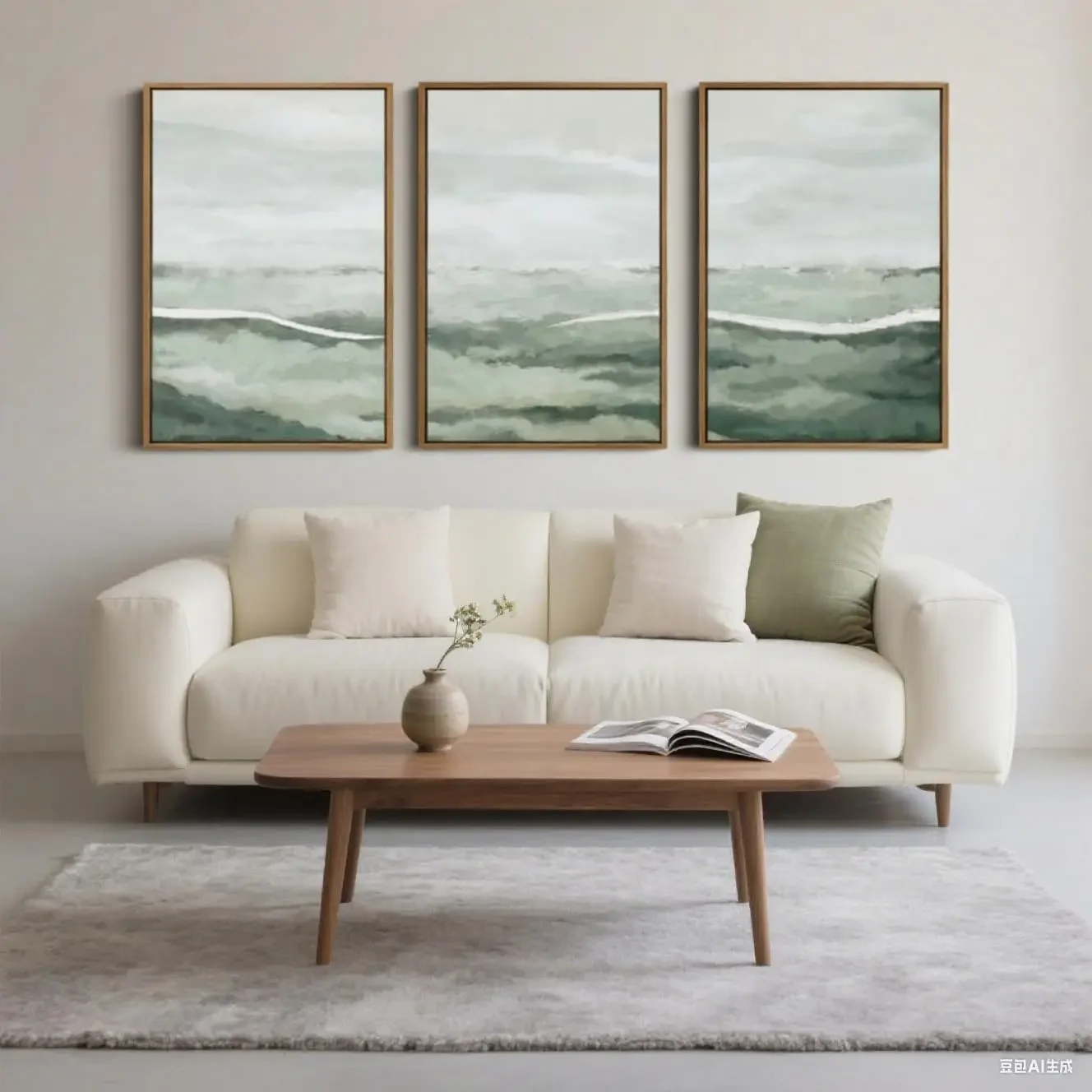 3pcs/Set Canvas Sage Green Abstract Wall Decoration Fog Landscape Painting Art Printed Materials Living Room Office Home Decor