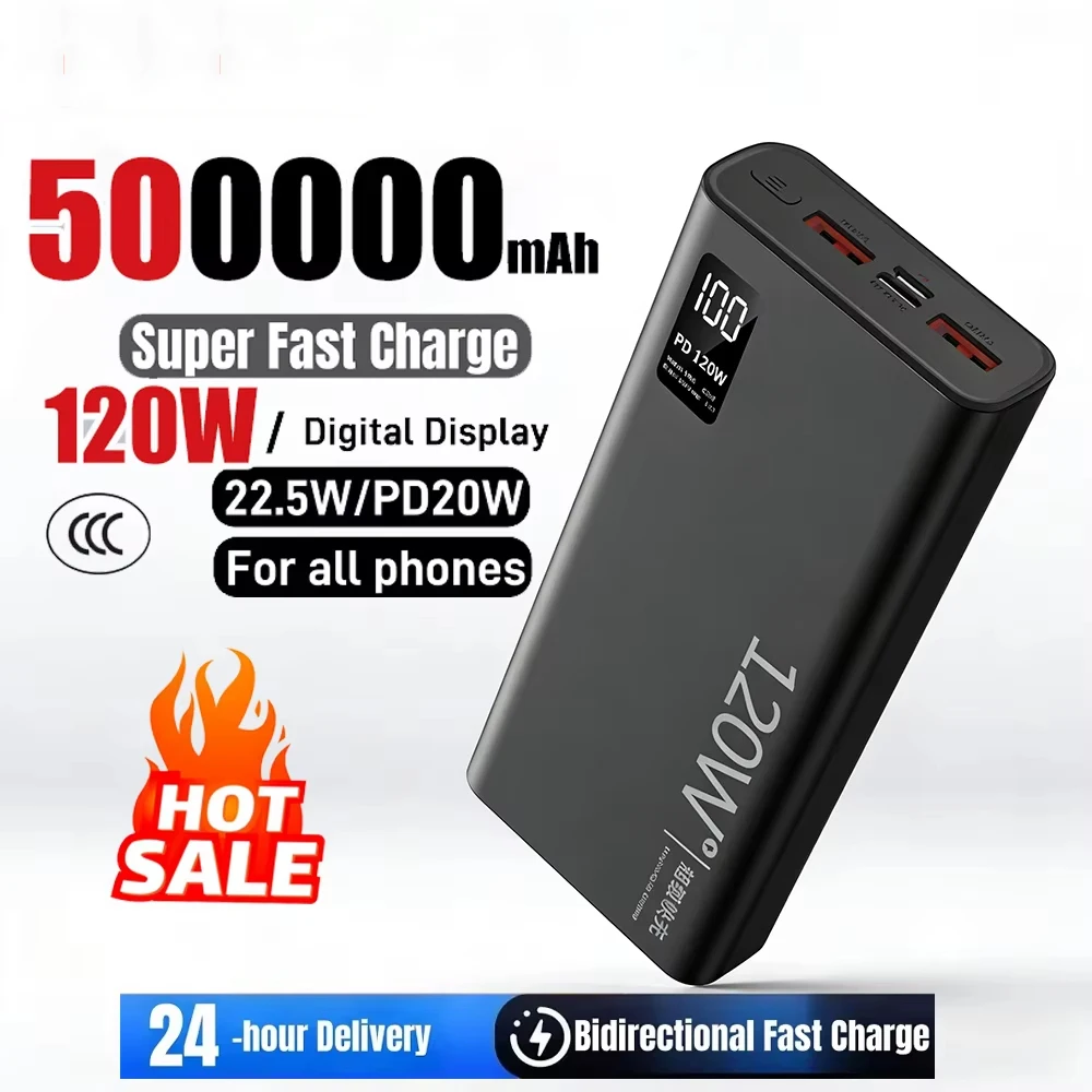 New 120W Power Bank 50000mAh High Capacity Fast Charging Powerbank Portable Battery Charger For iPhone Samsung Huawei Xiaomi