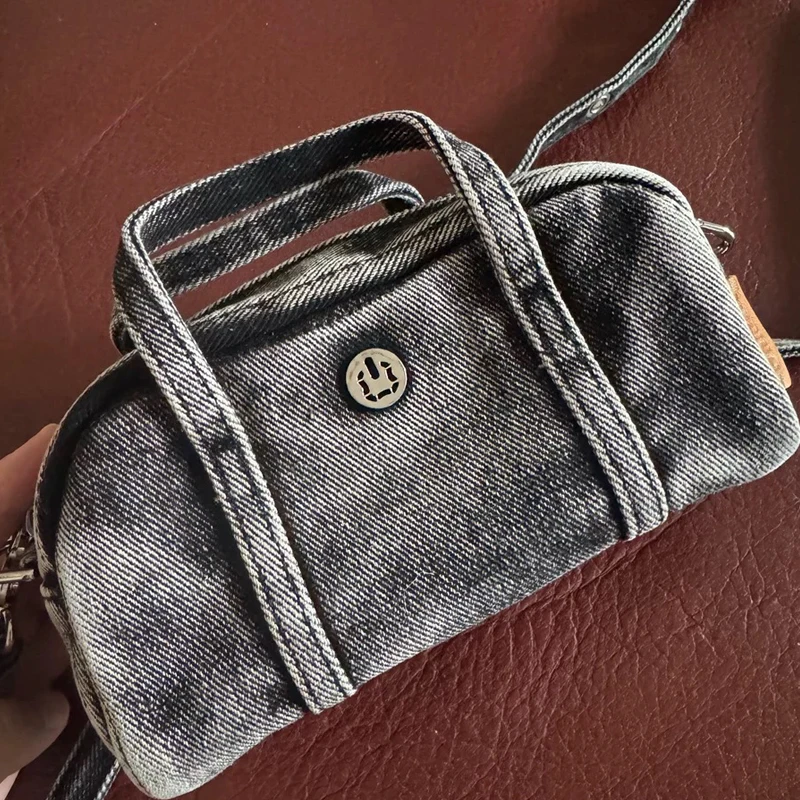 Korean Casual Mini Denim Box Bags For Women Luxury Designer Handbags Purses 2025 New In Washing Process Sequined Cloth Shoulder