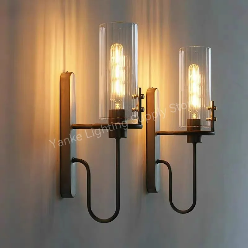 American Retro Industrial LED Wall Lamp Nordic Luxury Glass Crystal Bedside Corridor Mirror Sconces Home Lighting