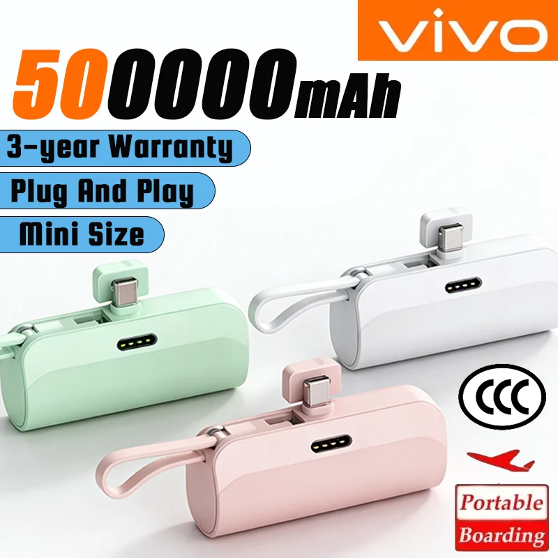 2026 Vivo 500000mAh Capsule Power Bank High Capacity Super Fast Charging Powerbank Portable External Battery For All Phones New