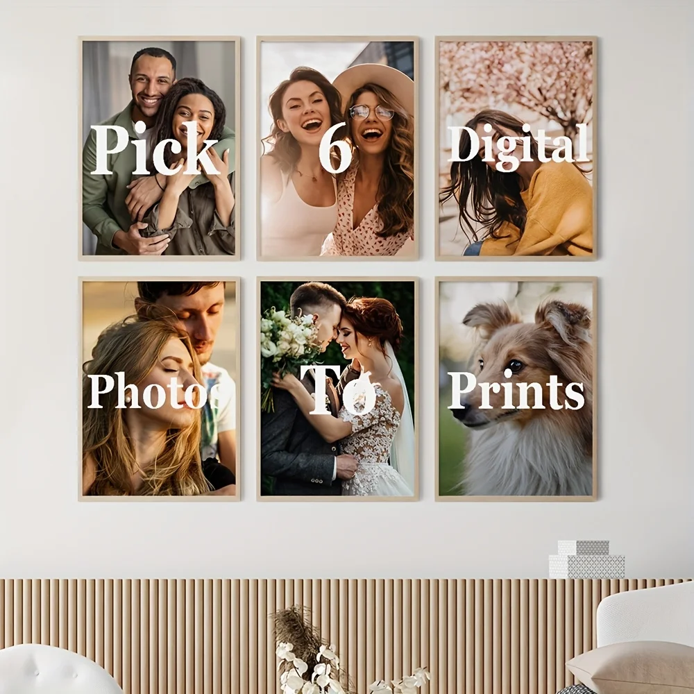 6pcs/set Customize Your Photo Canvas Print Wedding Family Couple Pet Animal Wall Art Poster for Home Decor Valentine's Day Gift