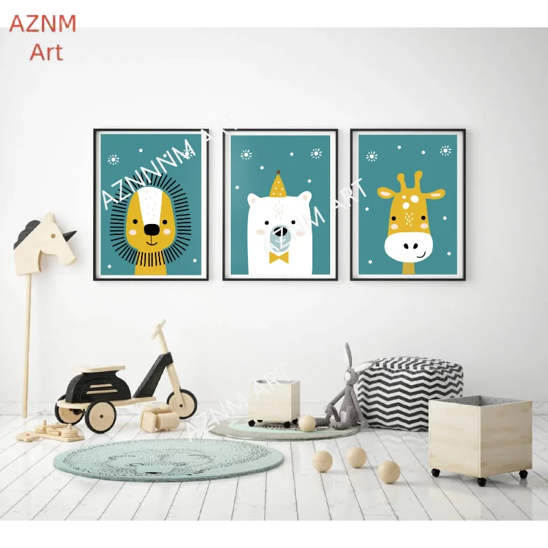 1/3Pcs nursery wall art prints, animals drawing, kids room decor, pictures child room, colorful poster set