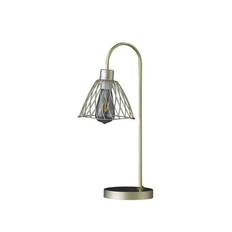 Industrial Farm Pendant Cage Table Lamp - 20.5" Satin Matte Gold Metal Design for Modern Home Decor