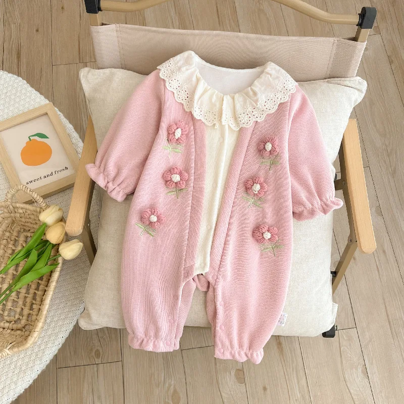 Spring Newborn Baby Girl Rer Long Sve Outfit Floral Design One Year Old Cling Clothes Baby Clothes Infant Clothes