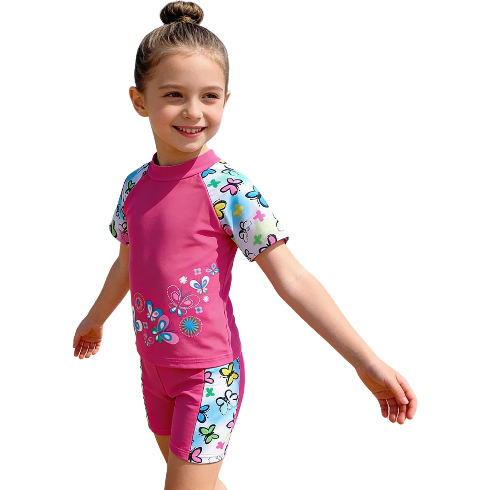 Little Girls 2 Pieces Casual Print Swimsuit Beachwear Outfit Short Sleeve Top And Elastic Waistband Shorts Swimsuit for Vacation