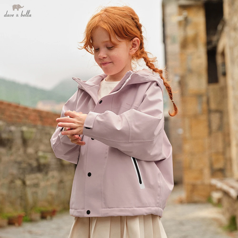 Dave Bella Girls Spring Autumn Jacket for Children Windproof Waterproof Outdoor Hoodie Kids Outerwear Clothing Coat DK3253397