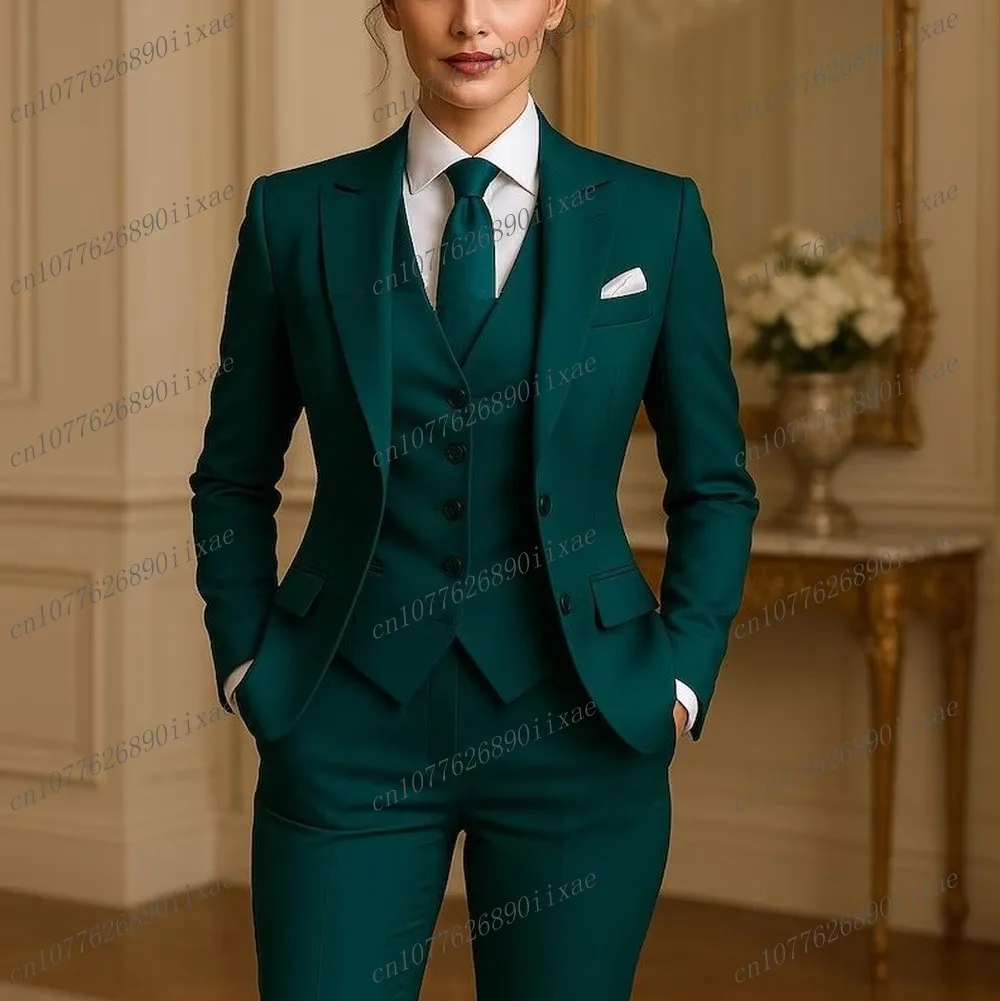 New Oil Green Formal Occasion Women Suit Wedding Party Business Office Lady Tuxedos 3 Piece Set Blazer Vest Pants Customized