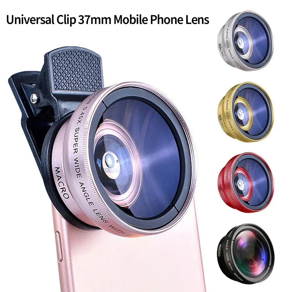 2 In 1 Clip-on Fish Eye Magnifiers Mobile Phone Lens Professional Mobile Phone Camera Lenses 15X Macro 0.45X Super Wide Angle