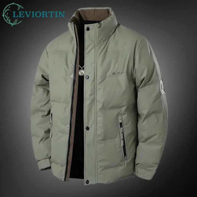 Fall Winter Men's White Duck Down Jacket Outdoor Sportwear Windproof Cold Stand Collar Hooded Padded Jacket Thickened Warm Coat