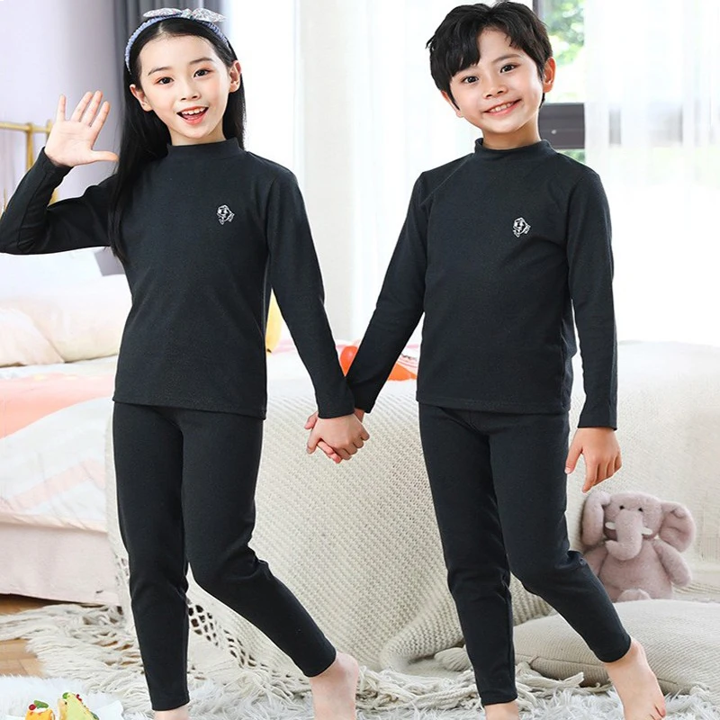 Kids Pajama Suit Autumn Thermal Underwear Tops+Pants 2-Piece Set Boys Sleepwear Cartoon Girls Winter Home Clothing 3-14 Y
