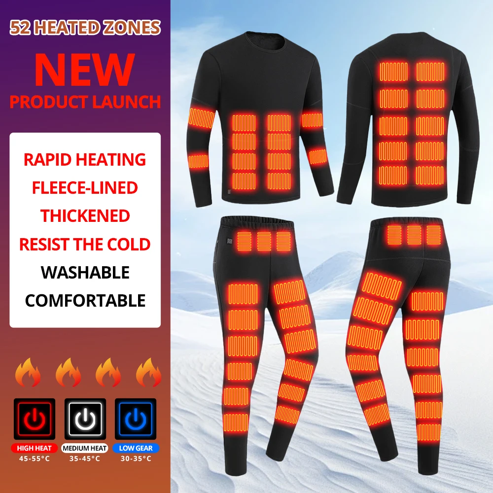 NEW 52 Areas Heating Underwear Winter Thermal Jacket Heated Vest Men Heated Underwear Thermal Men's Ski Suit
